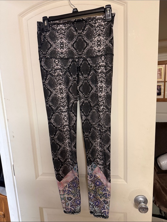 Emily Hsu Designs Pants - Snake Print Leggings with Colorful Hem Panel Emily hsu